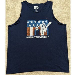 Mens MTV Music Television Americana Tank Top Flag Stars Stripes Size Sm Med NWT